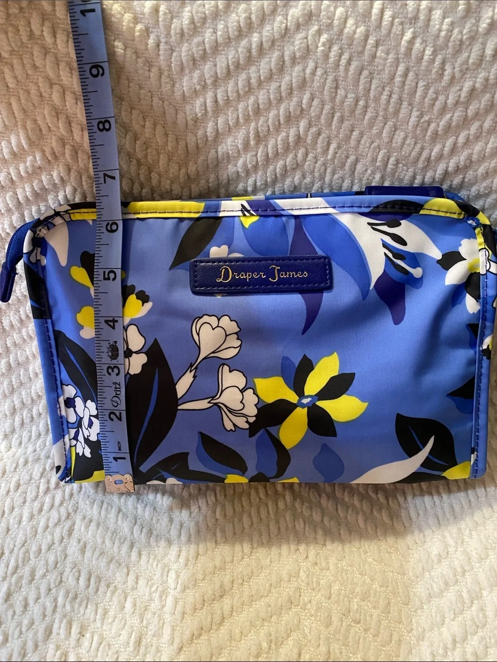 Draper James Blue Floral Cosmetic Pouch with Gold Script